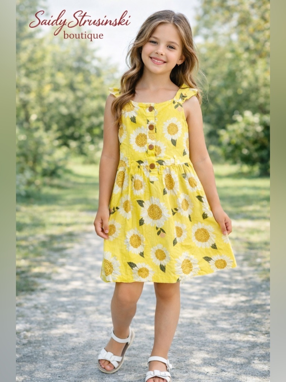 Carter's Yellow Sunflower Print Girls linen blend Summer Dress/size 7